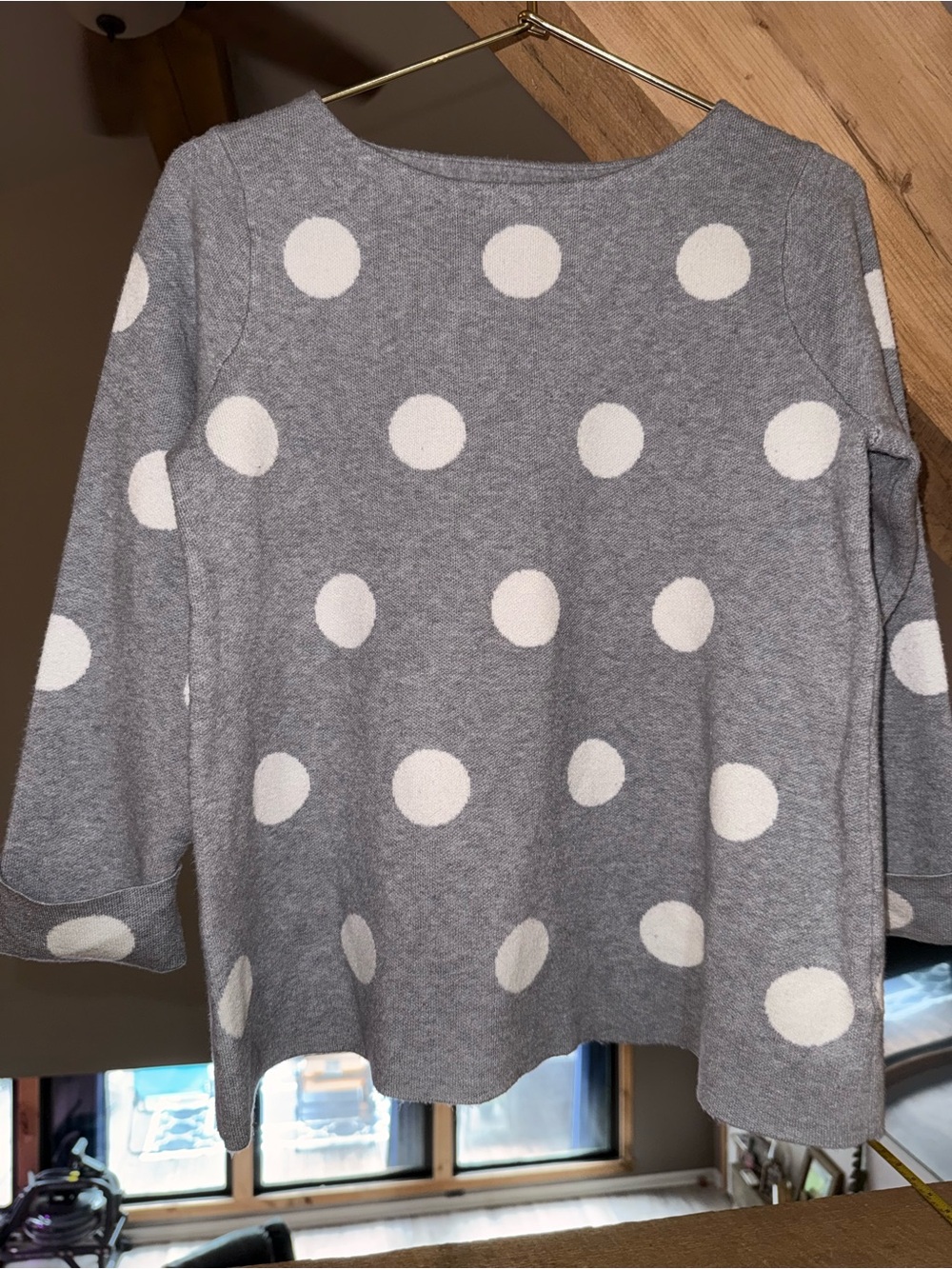 Cynthia Rowley Gray Sweater with White Polka Dots